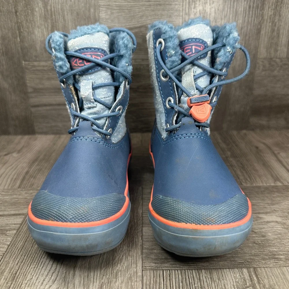 KEEN Waterproof Winter Boots Toddler 8 Blue Coral Insulated Faux Fur NEW